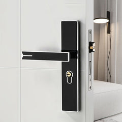 Mute Strong Magnetic Aluminum Alloy Interior Door Lock Door Bedroom Hardware Handle Lock, Black Gold Small 50 Lock Body, Black Silver Small 50 Lock Body