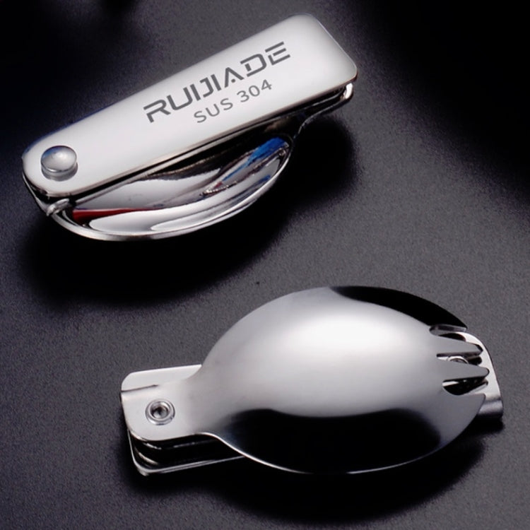 2PCS Stainless Steel Folding Fork Spoon Integrated Dual-use Picnic Portable Tableware, Random Color Delivery, Spoon, Fork