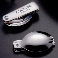 2PCS Stainless Steel Folding Fork Spoon Integrated Dual-use Picnic Portable Tableware, Random Color Delivery, Spoon, Fork