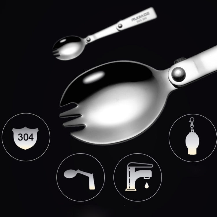 2PCS Stainless Steel Folding Fork Spoon Integrated Dual-use Picnic Portable Tableware, Random Color Delivery, Spoon, Fork