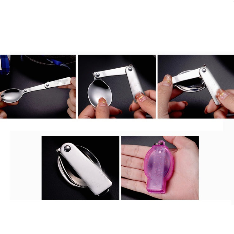2PCS Stainless Steel Folding Fork Spoon Integrated Dual-use Picnic Portable Tableware, Random Color Delivery, Spoon, Fork
