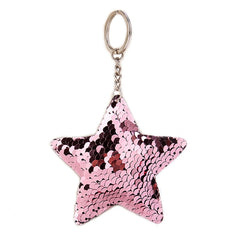 2 PCS Cute Chaveiro Star Keychain Glitter Pompom Sequins Key Chain Gifts for Women Llaveros Mujer Car Bag Accessories Key Ring, Star Shape(Pink), Star Shape(Green), Star Shape(Magenta), Star Shape(Colorful)