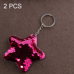 2 PCS Cute Chaveiro Star Keychain Glitter Pompom Sequins Key Chain Gifts for Women Llaveros Mujer Car Bag Accessories Key Ring, Star Shape(Magenta), Star Shape(Colorful), Star Shape(Pink), Star Shape(Green)
