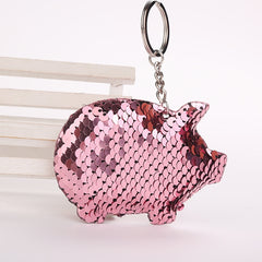 2PCS Cute Chaveiro Pig Keychain Glitter Pompom Sequins Key Chain Gifts for Women Llaveros Mujer Car Bag Accessories Key Ring, Pig Shape (Pink), Pig Shape(Magenta), Pig Shape(Colorful), Pig Shape(blue)