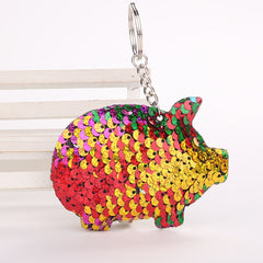 2PCS Cute Chaveiro Pig Keychain Glitter Pompom Sequins Key Chain Gifts for Women Llaveros Mujer Car Bag Accessories Key Ring, Pig Shape(Colorful), Pig Shape(blue), Pig Shape (Pink), Pig Shape(Magenta)