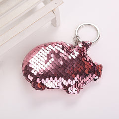 2PCS Cute Chaveiro Pig Keychain Glitter Pompom Sequins Key Chain Gifts for Women Llaveros Mujer Car Bag Accessories Key Ring, Pig Shape(Colorful), Pig Shape(blue), Pig Shape (Pink), Pig Shape(Magenta)