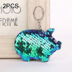 2PCS Cute Chaveiro Pig Keychain Glitter Pompom Sequins Key Chain Gifts for Women Llaveros Mujer Car Bag Accessories Key Ring, Pig Shape(Colorful), Pig Shape(blue), Pig Shape (Pink), Pig Shape(Magenta)