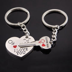 Fashion Heart Key Ring Silver Color Lovers Love Key Chain Valentine Day Gift 1 Pair Couple Keychain, Couple Keychain