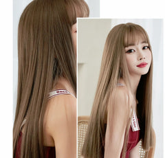 Female Black Long Straight Wig With Air Bangs