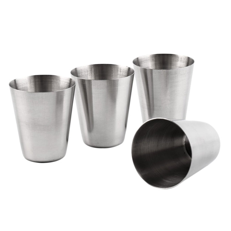 4 in 1 Outdoor Mini Stainless Steel Cup Hiking Camping Travel Portable Drinking Water Cup Set Leather Cup, 30ML