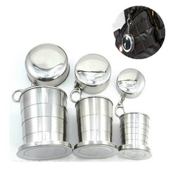 Stainless Steel Camping Folding Cup Traveling Outdoor Camping Hiking Mug Portable Collapsible Cup, S 60ML, L 250ML