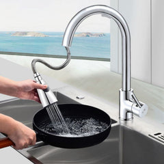 Kitchen Pull-out Faucet Hot And Cold Home 304 Stainless Steel Retractable Rotating Faucet, Electroplated Copper, Brushed Copper, Stainless Steel Black, Plating 304, Copper Plating + Water Stop