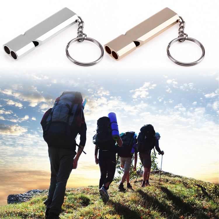 Mini Portable 120db Double Pipe High Decibel Outdoor Camping Hiking Survival Whistle Double-frequency Emnergecy Whistle Keychain, 3 PCS Silver, 3 PCS Gold