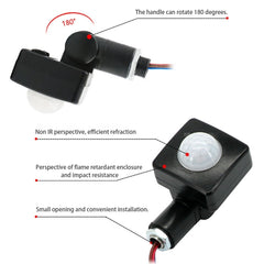 Automatic Security PIR Infrared Motion Sensor Detector Wall Spotlights Switch, 10mm, 12mm