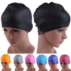 Silicone Waterproof Swimming Caps Protect Ears Long Hair Sports Swimming Cap for Adults, Silicone Long Hair Swimming Cap(Black), Silicone Long Hair Swimming Cap(Dark Blue), Silicone Long Hair Swimming Cap(Light Blue)                                    ...