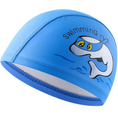 Children Swimming Cap PU Printed Cute Dolphin Pattern Elastic Swimming Cap, Children PU Swimming Cap (Dark Blue), Children PU Swimming Cap (Pink), Children PU Swimming Cap (Sky Blue)