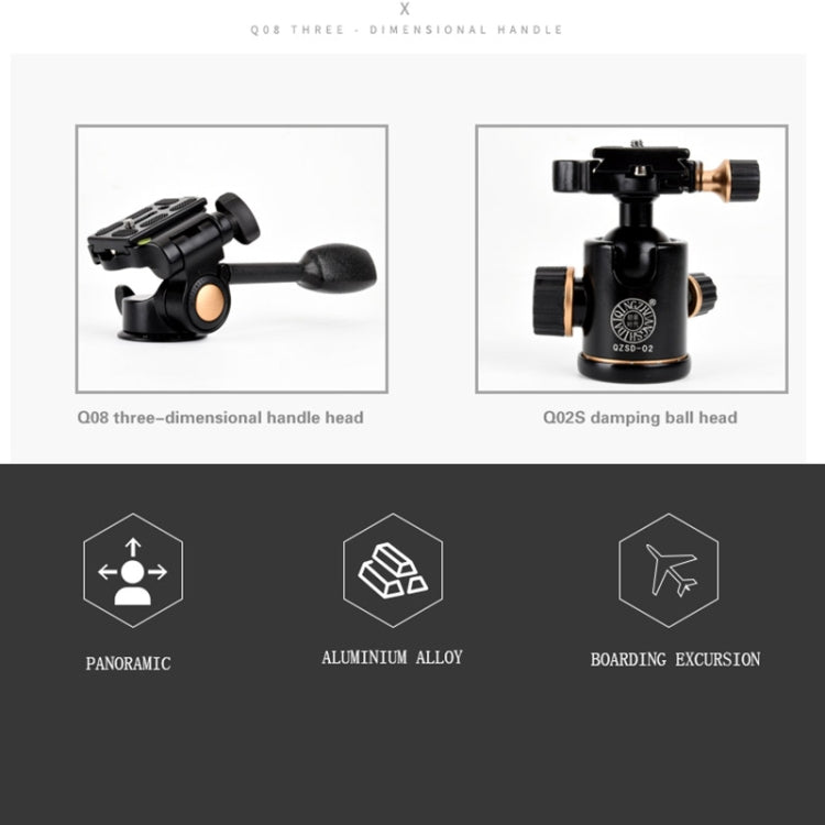 Q338 4-Section Folding Legs Live Broadcast Aluminum Alloy Tripod Mount, Q338With Three-dimensional Head, Q338 With Ball Head