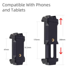 Live Broadcast Tripod Mount Phone Clamp with 1/4 inch Screw Holes & Cold Shoe Base, Phone Clamp