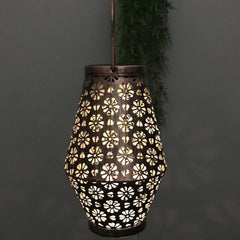 Outdoor Solar Wrought Iron Lantern Garden Decoration Light LED Pendant Lamp, Chrysanthemum Lantern
