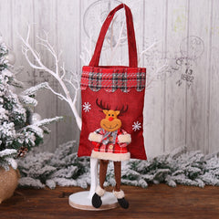 Christmas Burlap Gift Bag Candy Bag Plaid Tote Bag, Elderly, Snowman, Elk, Bear