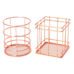Rose Gold Metal Pen Holder Box Case Iron Art Receiving Basket Desk Stationery Office School Desk Supplies