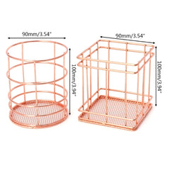Rose Gold Metal Pen Holder Box Case Iron Art Receiving Basket Desk Stationery Office School Desk Supplies