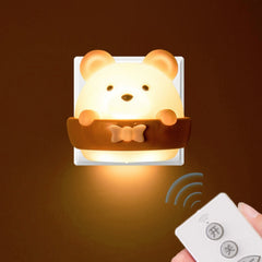 Bear Remote Control Night Light Bedside Eye Protection Wall Lamp with 3 Light Modes, CN Plug, Rechargeable
