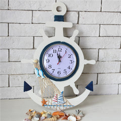Mediterranean Style Blue And White Rudder Clock Wall Clock Home Living Room Bedroom Decoration Wooden Crafts, Pisces, Sailing