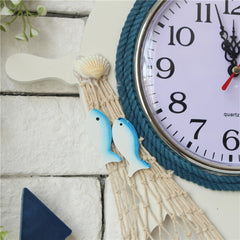 Mediterranean Style Blue And White Rudder Clock Wall Clock Home Living Room Bedroom Decoration Wooden Crafts, Pisces, Sailing