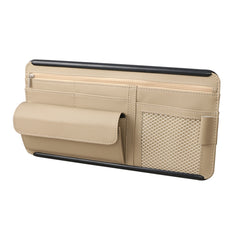 Car Sun Block Glasses Case Document Holder Car Plastic Frame Zipper Type Multi-Function Card Bag Storage Bag, Red, Beige, Pink, Brown, Black