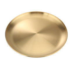 Stainless Steel Thickened Round Plate Cafe Tray Fruit Cake Plate Bone Plate Dish Shallow Plate, 26cm Brushed Matte Gold, 30cm Brushed Matte Gold