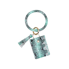Wrist Keychain Coin Purse PU Leather Snake Print Bracelet Card Case, White, Yellow, Green, Red, Black
