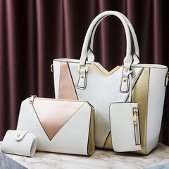 4 in 1 Fashion All-Match Diagonal Ladies Handbags Large Capacity Bag, White, Yellow, Navy Blue, Black, Brown