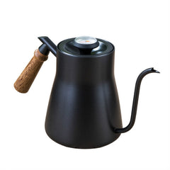 304 Stainless Steel Coffee Hand Pot Wooden Handle Coffee Pot Teflon Long-Mouth Slender Pot, Without Thermometer, With Thermometer