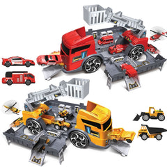 Children Toy Tractor Container Truck Simulation Parking Lot Car Model Set, Engineering vehicle, Fire Engine