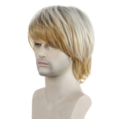 Light Blond Short Hair Men Chemical Fiber Wig, Light Gold
