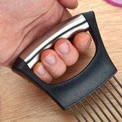 LsCook 304 Stainless Steel Onion Fork Holder Pin Kitchen Vegetable Slicing Aid, Black Silver