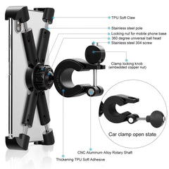 Motorcycle Bicycle Phone Holder Outdoor Riding Equipment Suitable For 4.7-8 Inch Mobile Phone/Tablet, Black, Gray