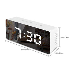 LED Mirror Alarm Clock Digital Snooze Table Clock Electronic Time Temperature Large Display with Wake Up Light, TS-S69-W, TS-S69-L