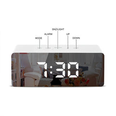 LED Mirror Alarm Clock Digital Snooze Table Clock Electronic Time Temperature Large Display with Wake Up Light, TS-S69-W, TS-S69-L