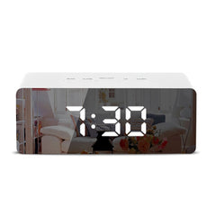 LED Mirror Alarm Clock Digital Snooze Table Clock Electronic Time Temperature Large Display with Wake Up Light, TS-S69-W, TS-S69-L