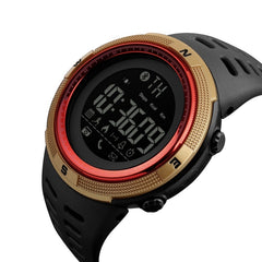 SKMEI 1250 Men Outdoor Waterproof Sports Digital Watch Multi-Function Watch, Black, Coffee/Gold, Gold/Red
