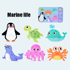 DUOQU Children Early Education Picture Puzzle Toy Box Set, Ocean Animal, Dinosaur, Wild Animal, Livestock  Animal, Transportation