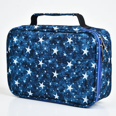 Large-Capacity Frosted Pencil Case Zipper Pencil Case, Blue Five-pointed Star, Red Five-pointed Star, Green Geometry