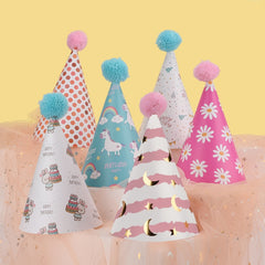 20 PCS Cute Children Bronzing Birthday Hats Cake Baking Decoration Party Hats, Cute Rainbow, Hot Air Balloon