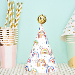 20 PCS Cute Children Bronzing Birthday Hats Cake Baking Decoration Party Hats, Cute Rainbow, Hot Air Balloon