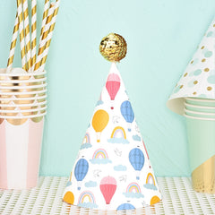 20 PCS Cute Children Bronzing Birthday Hats Cake Baking Decoration Party Hats, Cute Rainbow, Hot Air Balloon