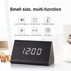 Mute Luminous Electronic Clock Wooden Sound Control Small Triangle Alarm Clock, Brown Wood Red Light, Black Wood Red Light, Black Wood Green Light, Black Wood Blue Light, Black Wood White Light, Wood Color Red Light, Wood Color Green Light             ...