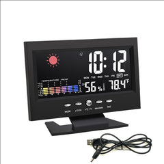 8082T Weather Forecast Clock LED Color Screen Perpetual Calendar Temperature And Humidity Intelligent Voice Control Electronic Alarm Cloc,Specification:, Black, Black + USB