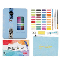 36 Colors Solid Watercolor Paint Children Sketch Watercolor, Black Tin Box, Blue, Pink, Black
